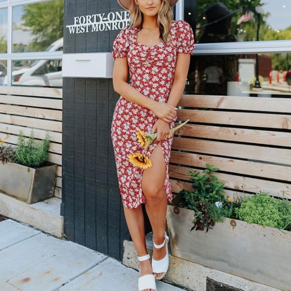 Sweetheart Red Floral Midi Dress